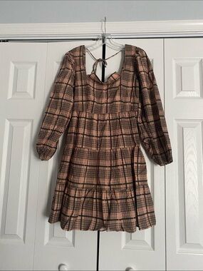 Topshop Peach and Black Plaid Mini Dress